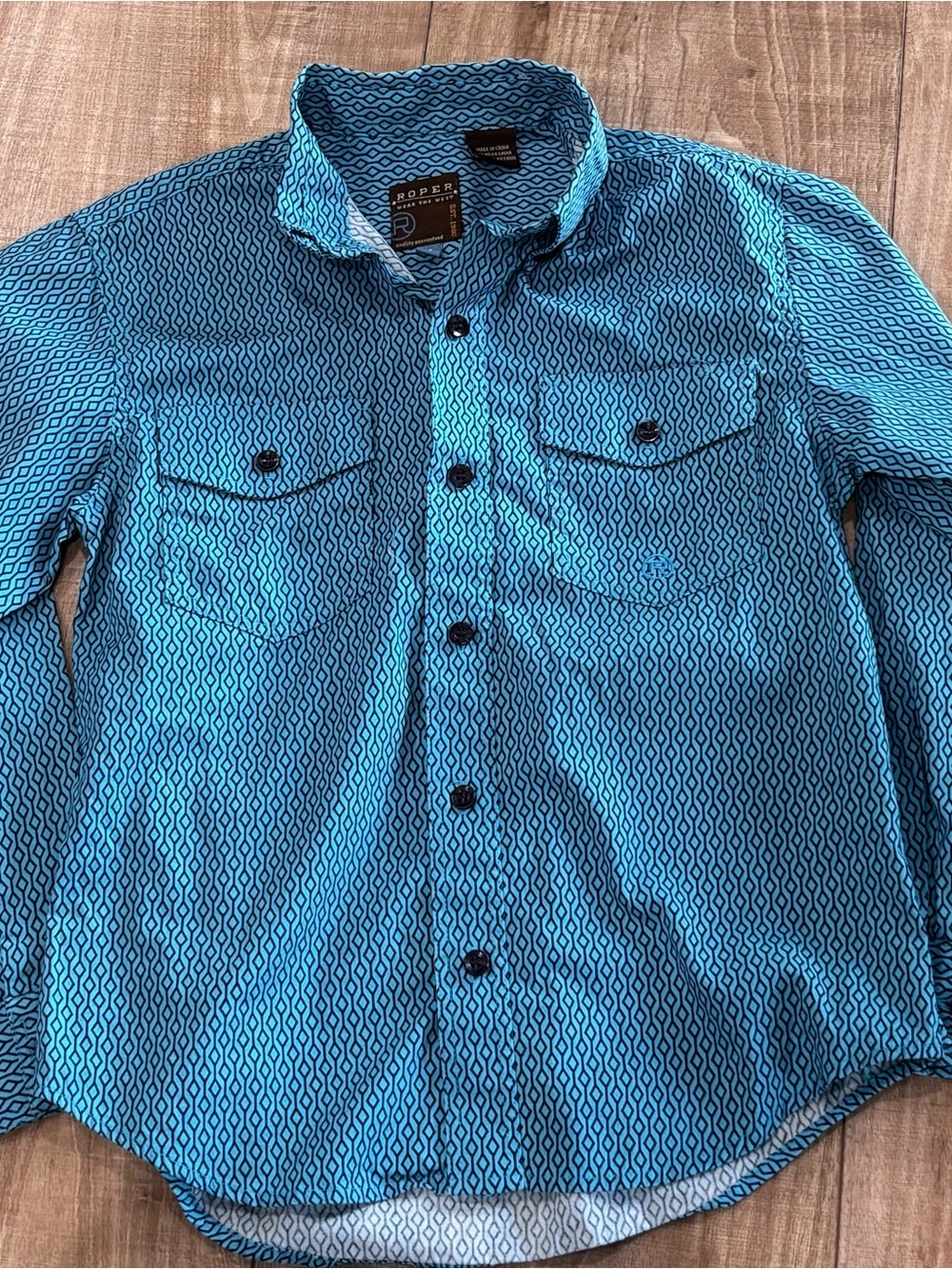 Roper Blue Geometric Print Button-Down Shirt